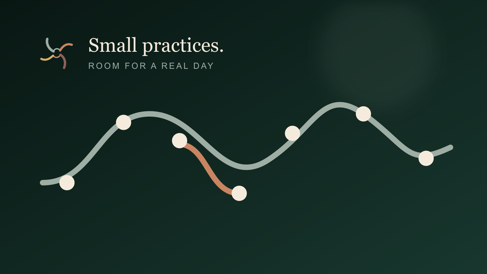 Seven small practices arranged around one calm daily path.